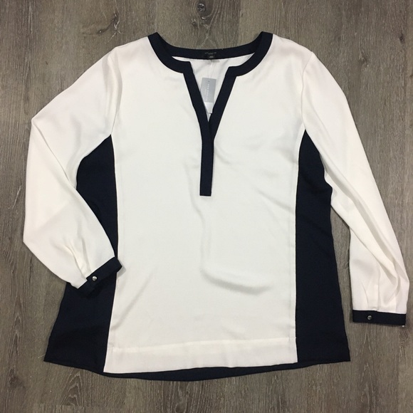 Ann Taylor Tops - Ann Taylor white and navy blouse